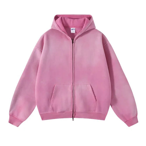 Double Washed Stained Zip Up
