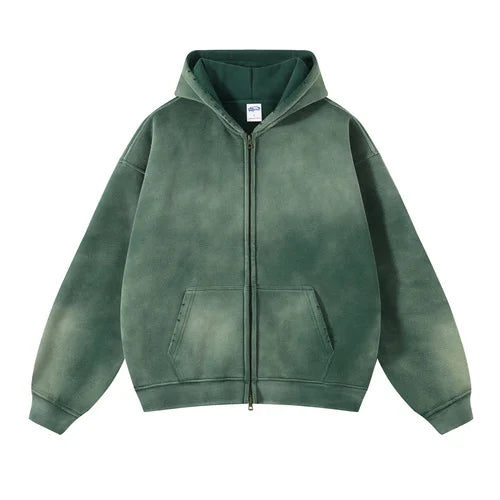 Double Washed Stained Zip Up